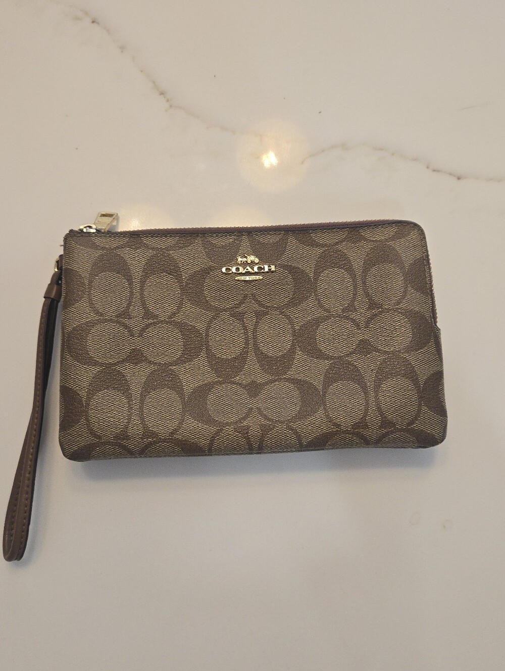 Coach Brown Signature Canvas Wristlet